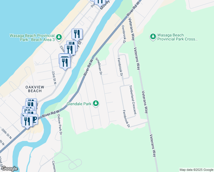 map of restaurants, bars, coffee shops, grocery stores, and more near 8 Azores Place in Wasaga Beach