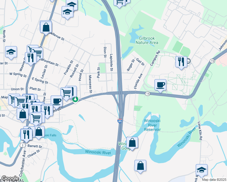map of restaurants, bars, coffee shops, grocery stores, and more near 298 East Allen Street in Winooski