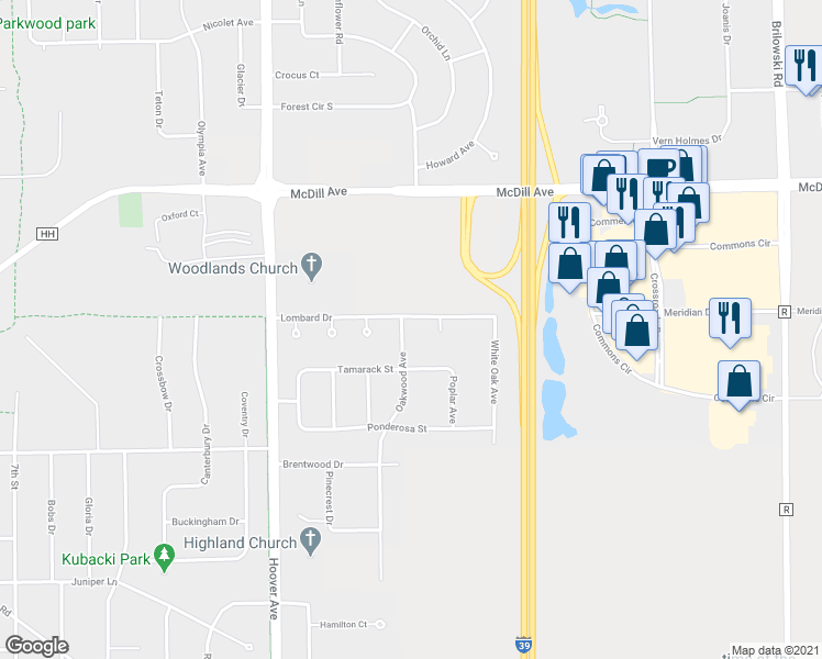 map of restaurants, bars, coffee shops, grocery stores, and more near 260 Oakwood Avenue in Plover