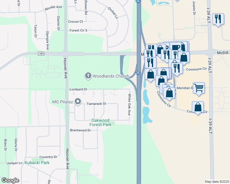 map of restaurants, bars, coffee shops, grocery stores, and more near 270 Paradise Lane in Plover