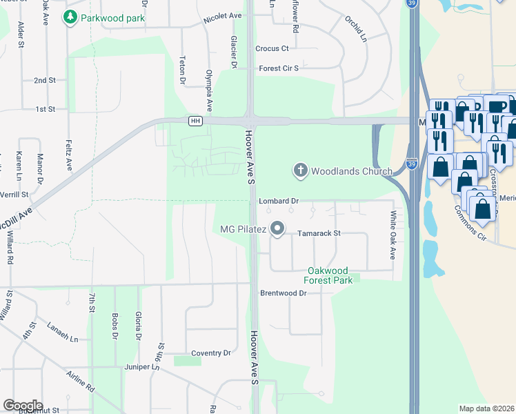 map of restaurants, bars, coffee shops, grocery stores, and more near 281 Shannon Court in Plover