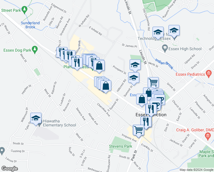 map of restaurants, bars, coffee shops, grocery stores, and more near 61 Pearl Street in Essex