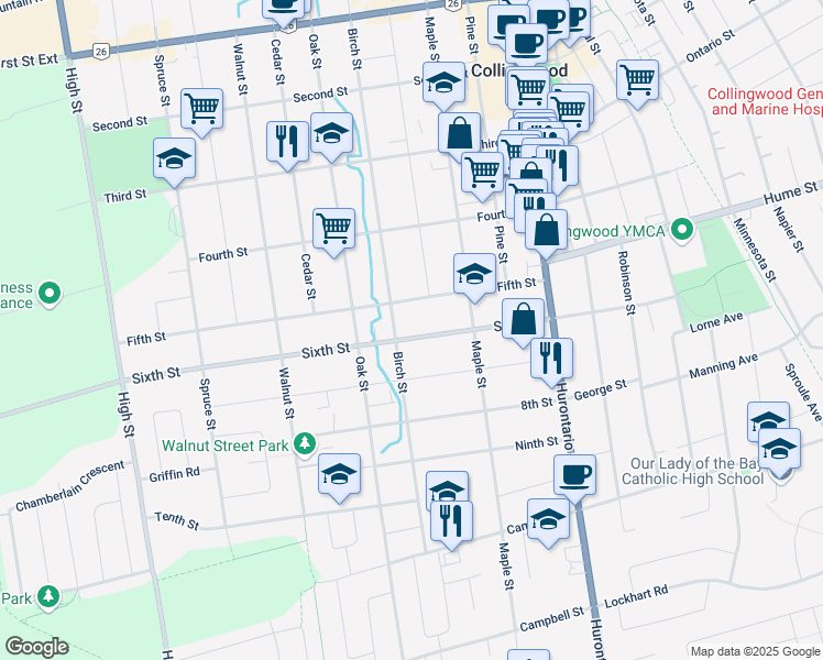 map of restaurants, bars, coffee shops, grocery stores, and more near 179 Sixth Street in Collingwood