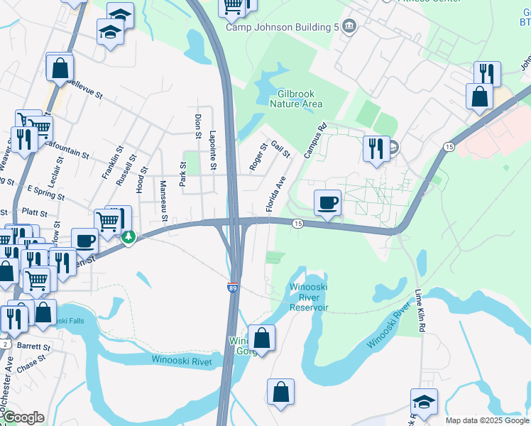 map of restaurants, bars, coffee shops, grocery stores, and more near 394 East Allen Street in Winooski