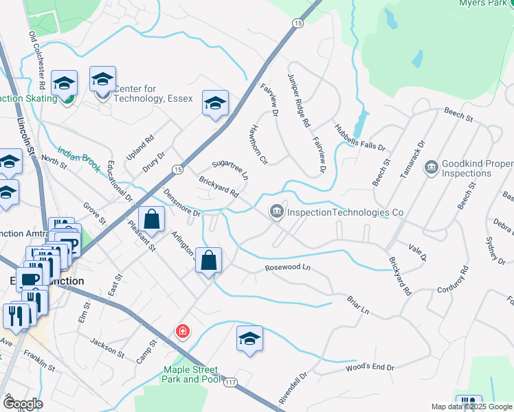 map of restaurants, bars, coffee shops, grocery stores, and more near 12 Sugartree Lane in Essex