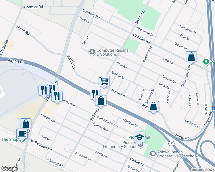 map of restaurants, bars, coffee shops, grocery stores, and more near 2444 Babcock Road in Green Bay