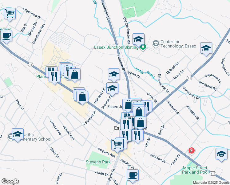 map of restaurants, bars, coffee shops, grocery stores, and more near 7 Prospect Street in Essex