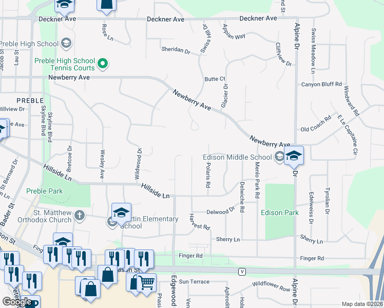 map of restaurants, bars, coffee shops, grocery stores, and more near 2520 Edgewood Lane in Green Bay