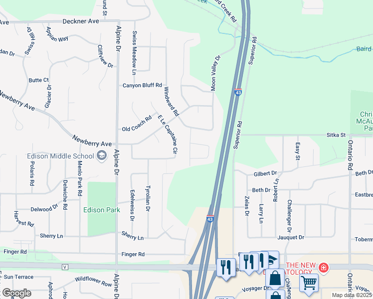 map of restaurants, bars, coffee shops, grocery stores, and more near 422 Stonehedge Road in Green Bay