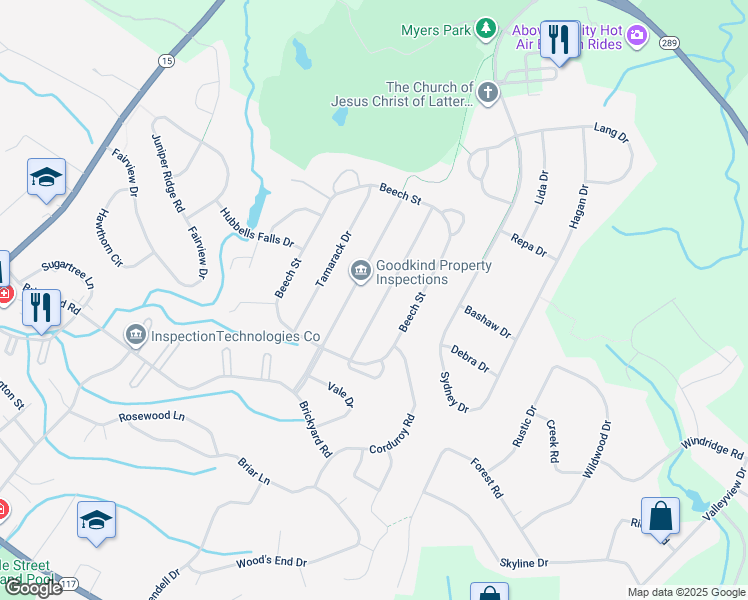 map of restaurants, bars, coffee shops, grocery stores, and more near 14 Aspen Drive in Essex