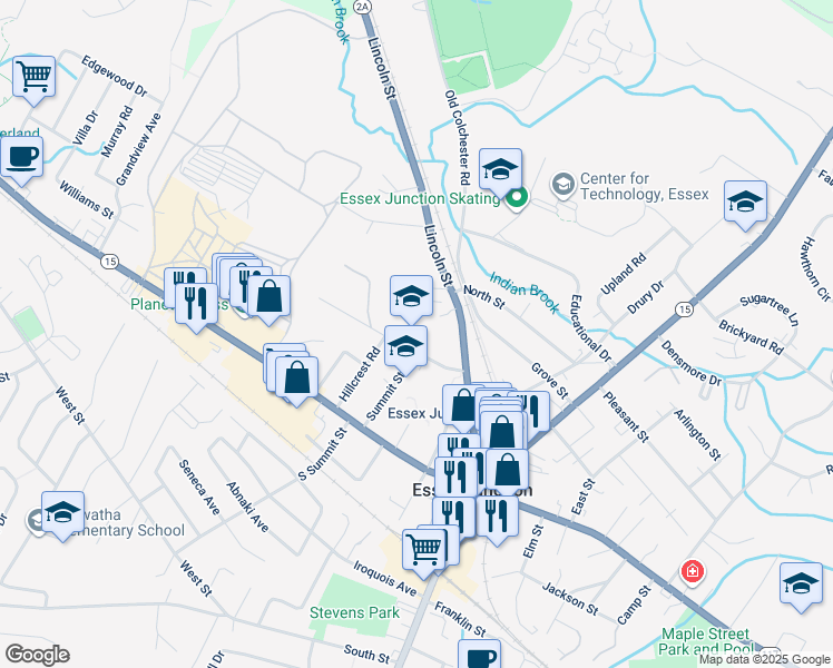 map of restaurants, bars, coffee shops, grocery stores, and more near 9 Prospect Street in Essex