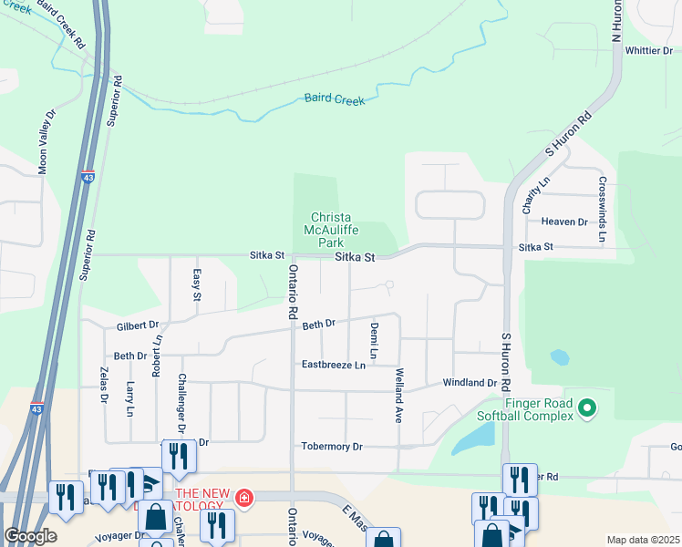 map of restaurants, bars, coffee shops, grocery stores, and more near 426 McAuliffe Heights Trail in Green Bay