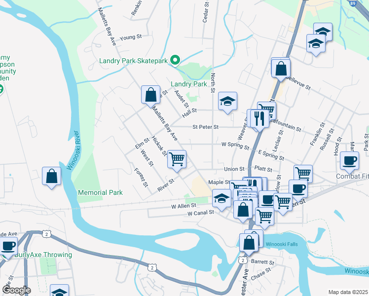 map of restaurants, bars, coffee shops, grocery stores, and more near 136B Malletts Bay Avenue in Winooski