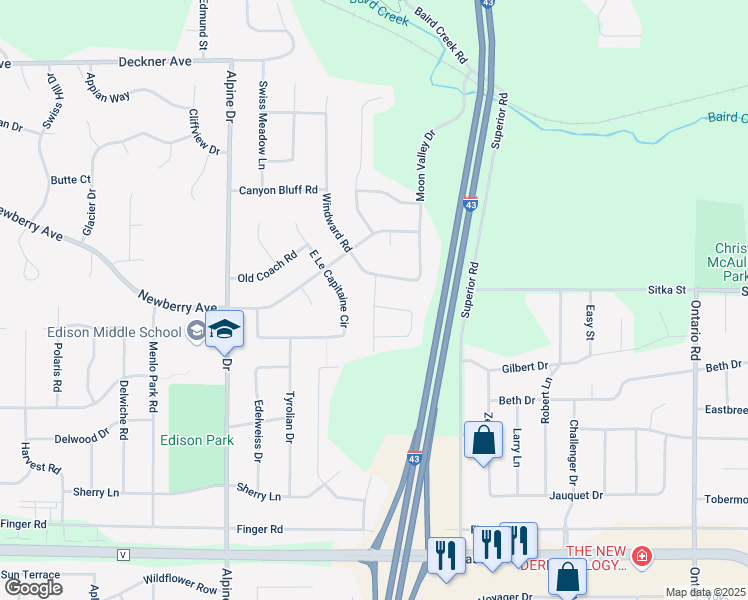 map of restaurants, bars, coffee shops, grocery stores, and more near 422 Stonehedge Road in Green Bay