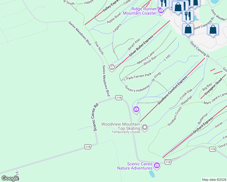 map of restaurants, bars, coffee shops, grocery stores, and more near 221 Swiss Meadows Boulevard in Ravenna