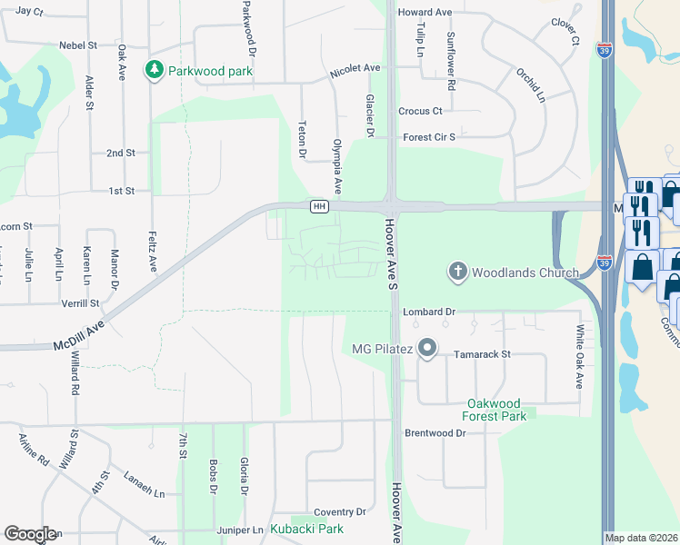 map of restaurants, bars, coffee shops, grocery stores, and more near 2020 Windsor Court in Plover