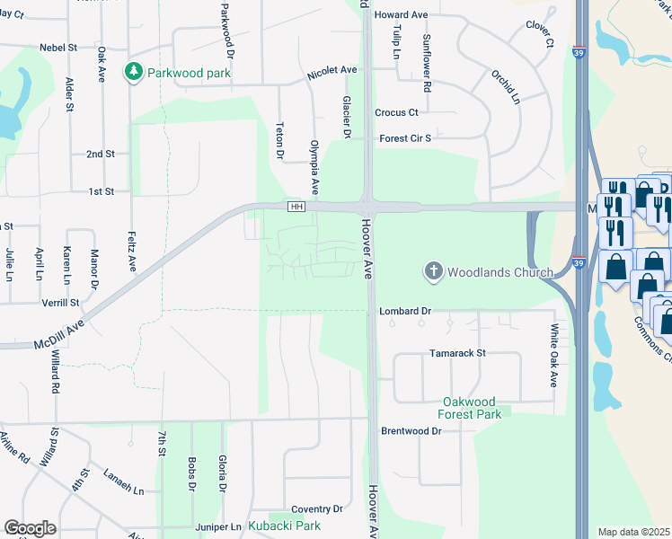 map of restaurants, bars, coffee shops, grocery stores, and more near 2020 Windsor Court in Plover