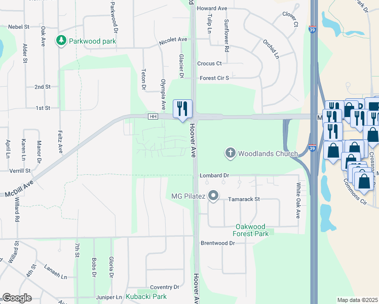 map of restaurants, bars, coffee shops, grocery stores, and more near 2020 Windsor Court in Plover