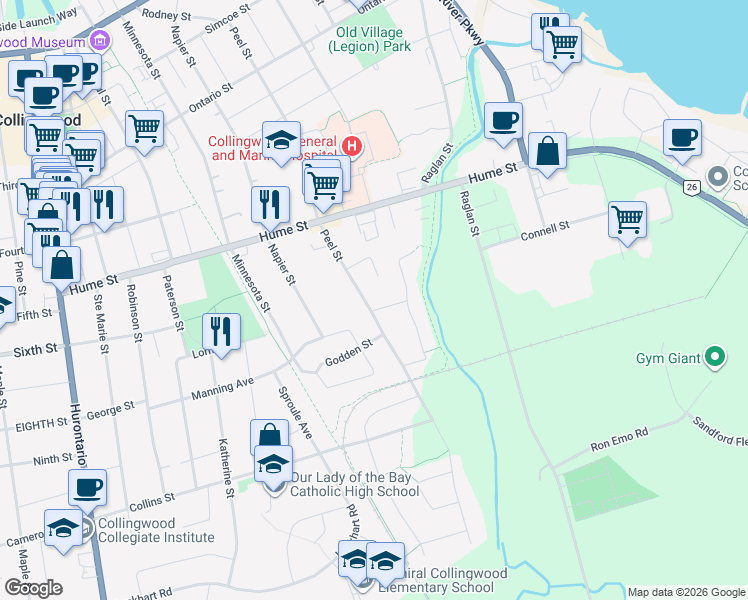 map of restaurants, bars, coffee shops, grocery stores, and more near 10 Harben Court in Collingwood