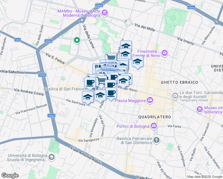 map of restaurants, bars, coffee shops, grocery stores, and more near 1 Via Alfredo Testoni in Bologna