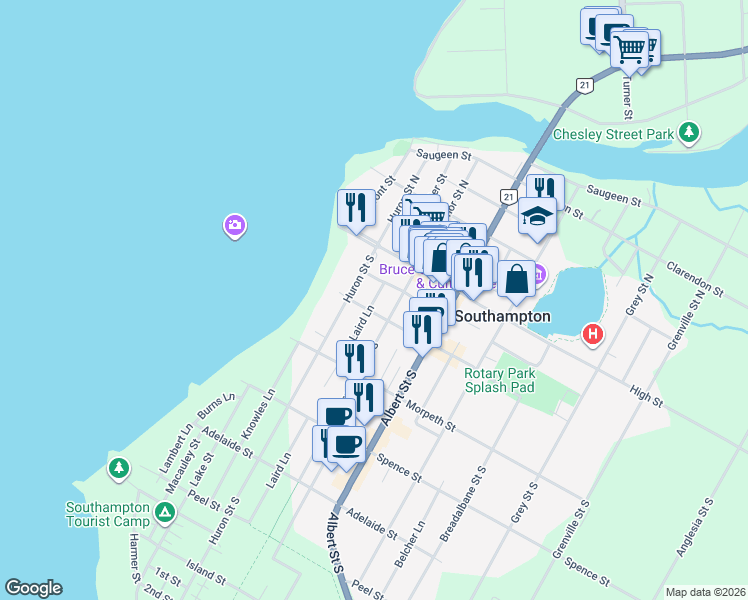map of restaurants, bars, coffee shops, grocery stores, and more near 0 Laird Lane in Southampton