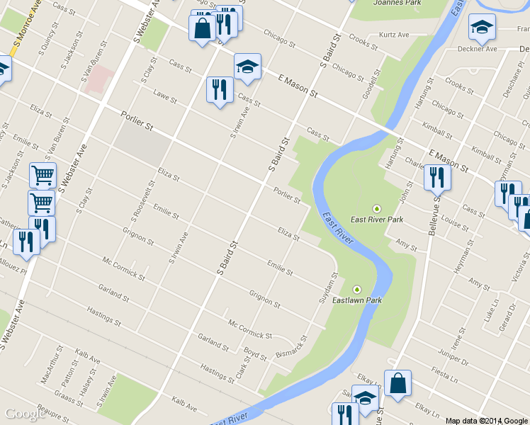 map of restaurants, bars, coffee shops, grocery stores, and more near 913 South Baird Street in Green Bay