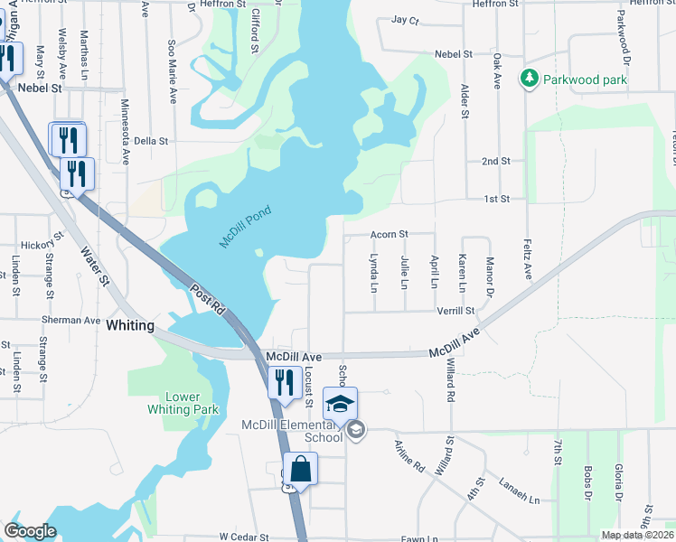 map of restaurants, bars, coffee shops, grocery stores, and more near 1816 School Street in Stevens Point