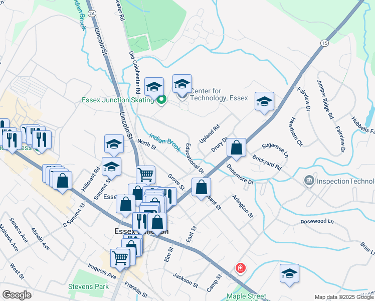 map of restaurants, bars, coffee shops, grocery stores, and more near 3 Educational Drive in Essex