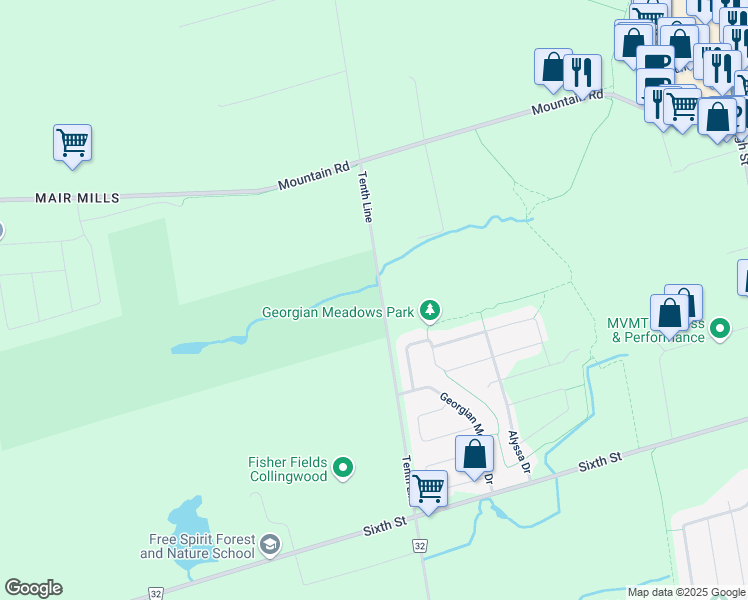 map of restaurants, bars, coffee shops, grocery stores, and more near 706 Tenth Line in Collingwood