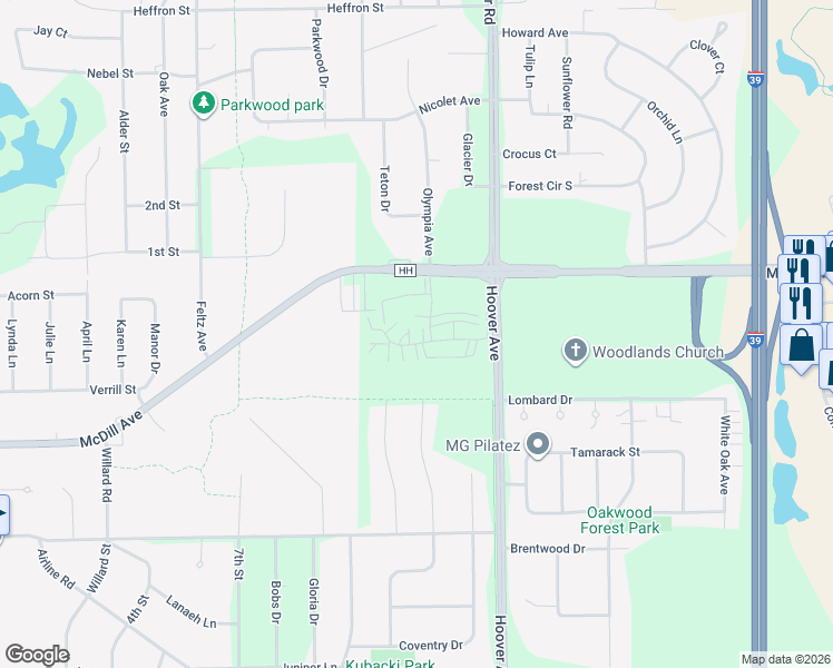 map of restaurants, bars, coffee shops, grocery stores, and more near 2055 Windsor Court in Plover