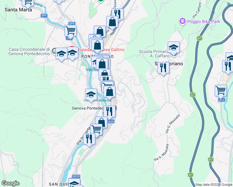 map of restaurants, bars, coffee shops, grocery stores, and more near 2 Via Val D'Astico in Genova