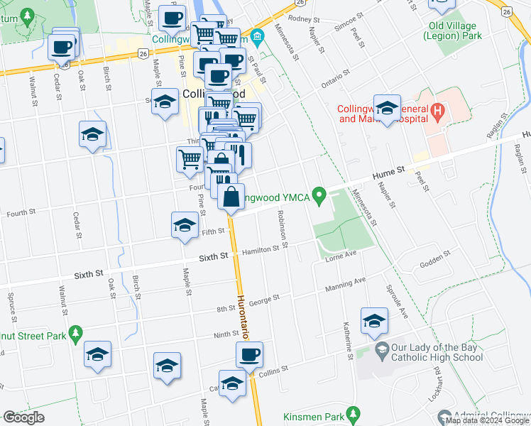 map of restaurants, bars, coffee shops, grocery stores, and more near 64 Hume Street in Collingwood