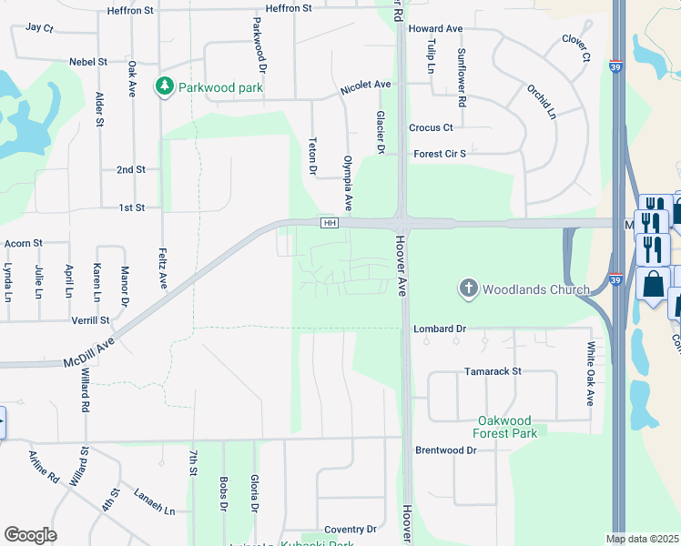 map of restaurants, bars, coffee shops, grocery stores, and more near 155 Devonshire Court in Plover