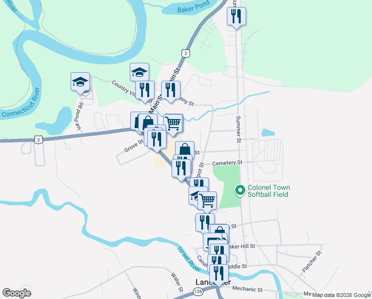 map of restaurants, bars, coffee shops, grocery stores, and more near 14 Railroad Street in Lancaster