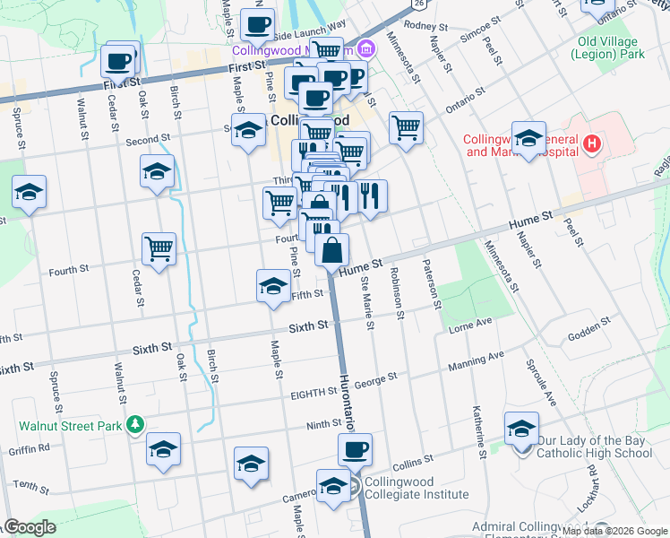 map of restaurants, bars, coffee shops, grocery stores, and more near 1 Hume Street in Collingwood