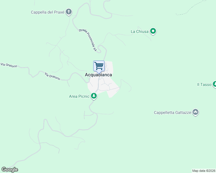 map of restaurants, bars, coffee shops, grocery stores, and more near 43 Via Acquabianca in Acquabianca
