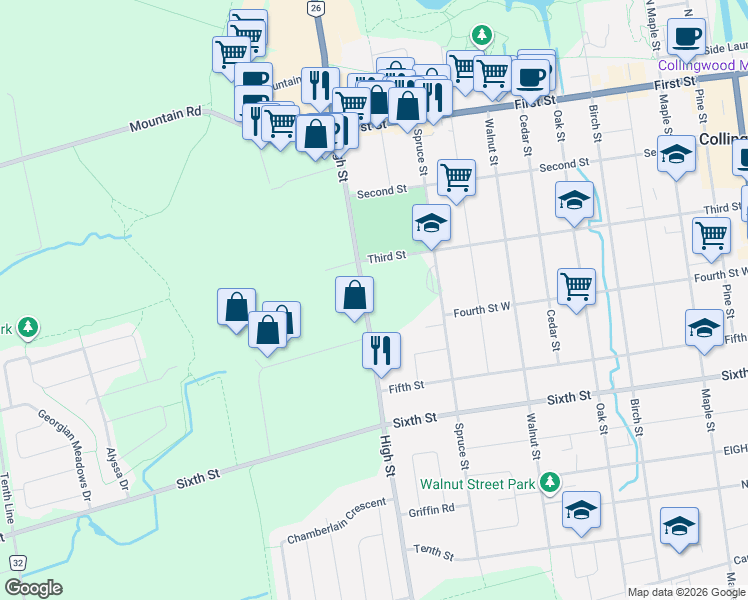 map of restaurants, bars, coffee shops, grocery stores, and more near 70 High Street in Collingwood