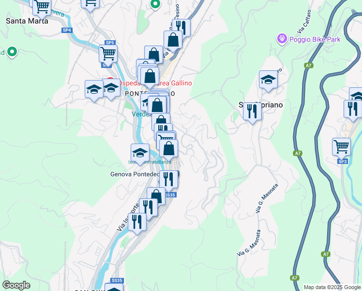 map of restaurants, bars, coffee shops, grocery stores, and more near 2 Via Val D'Astico in Genova