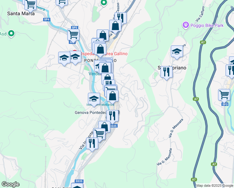 map of restaurants, bars, coffee shops, grocery stores, and more near 2 Via Val D'Astico in Genova