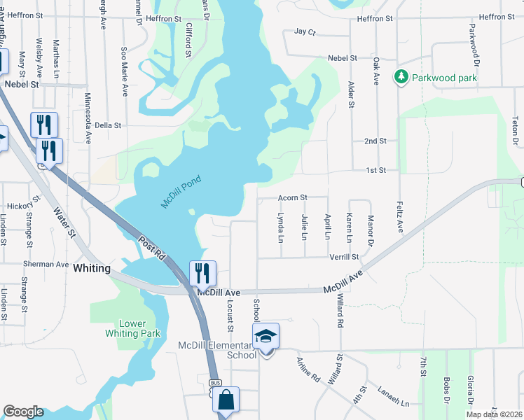 map of restaurants, bars, coffee shops, grocery stores, and more near 1816 School Street in Stevens Point