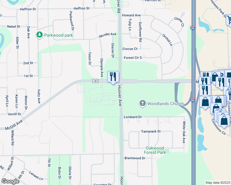 map of restaurants, bars, coffee shops, grocery stores, and more near 2015 Windsor Court in Plover