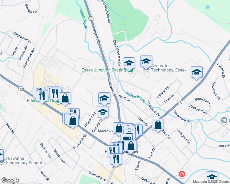 map of restaurants, bars, coffee shops, grocery stores, and more near 49 North Street in Essex