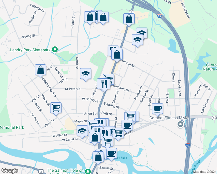 map of restaurants, bars, coffee shops, grocery stores, and more near 235 Main Street in Winooski