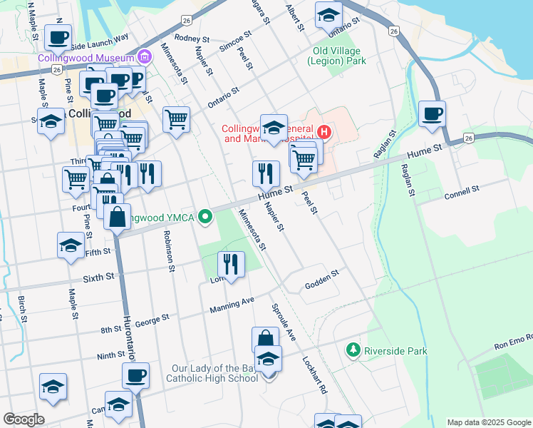 map of restaurants, bars, coffee shops, grocery stores, and more near 416 Napier Street in Collingwood