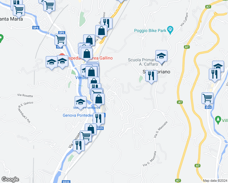 map of restaurants, bars, coffee shops, grocery stores, and more near 26 Via Val D'Astico in Genova