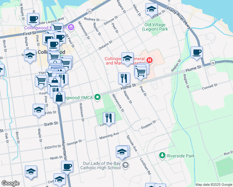 map of restaurants, bars, coffee shops, grocery stores, and more near 268 Hume Street in Collingwood