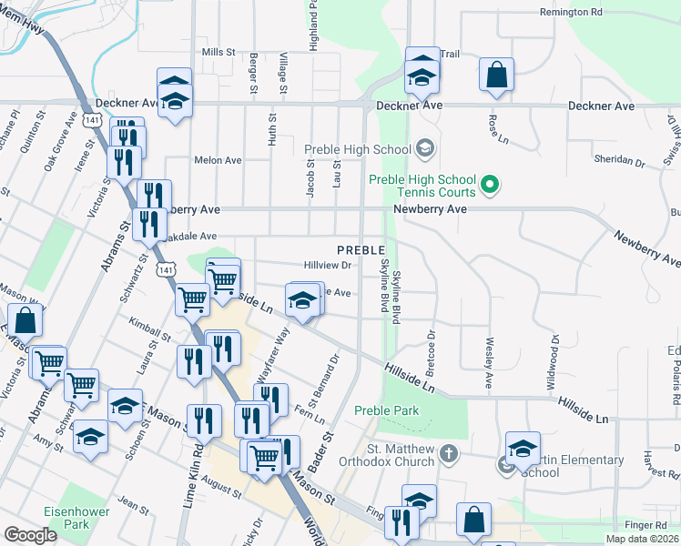 map of restaurants, bars, coffee shops, grocery stores, and more near 2066 Zeise Avenue in Green Bay