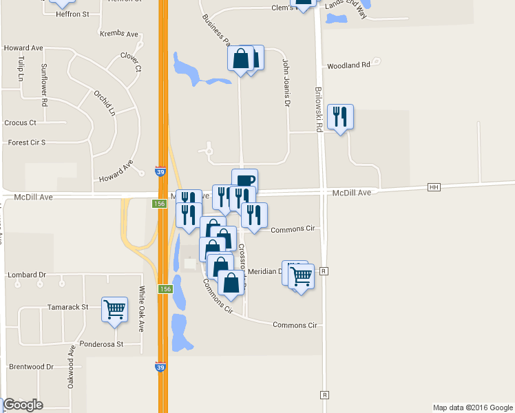 map of restaurants, bars, coffee shops, grocery stores, and more near 120 Crossroads Drive in Plover