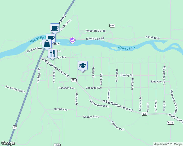 map of restaurants, bars, coffee shops, grocery stores, and more near 4266-4298 Hailey in Island Park
