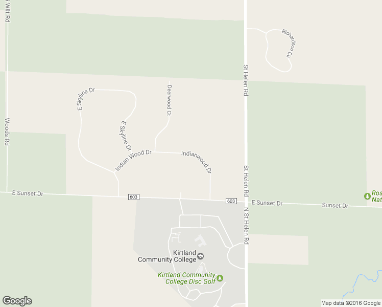 map of restaurants, bars, coffee shops, grocery stores, and more near Indianwood Drive in Roscommon